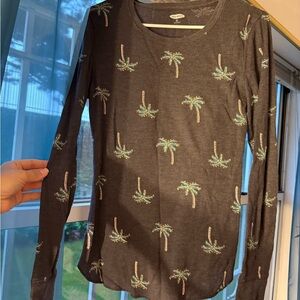 Old Navy Charcoal Top with Colorful Palm Tree Design